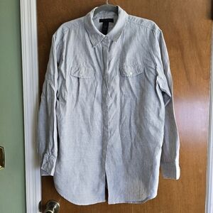 Express 100% Linen Long Sleeve Shirt Women Large Beige Tan Brown Natural Fabric